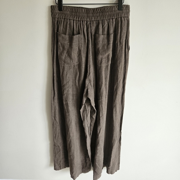 Momoni Neutral Army Green 100% Linen Wide Leg Pull On Pants - Picture 10 of 15